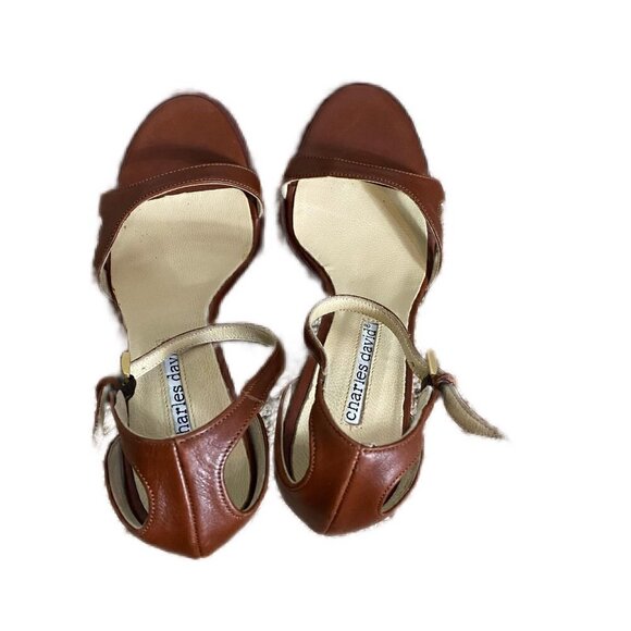 Charles David brown leather single strap open toe heels Sz 6 - Picture 6 of 10